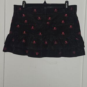 Rugby RALPH LAUREN Black Corduroy Mini Skirt With Red Skulls - Goth